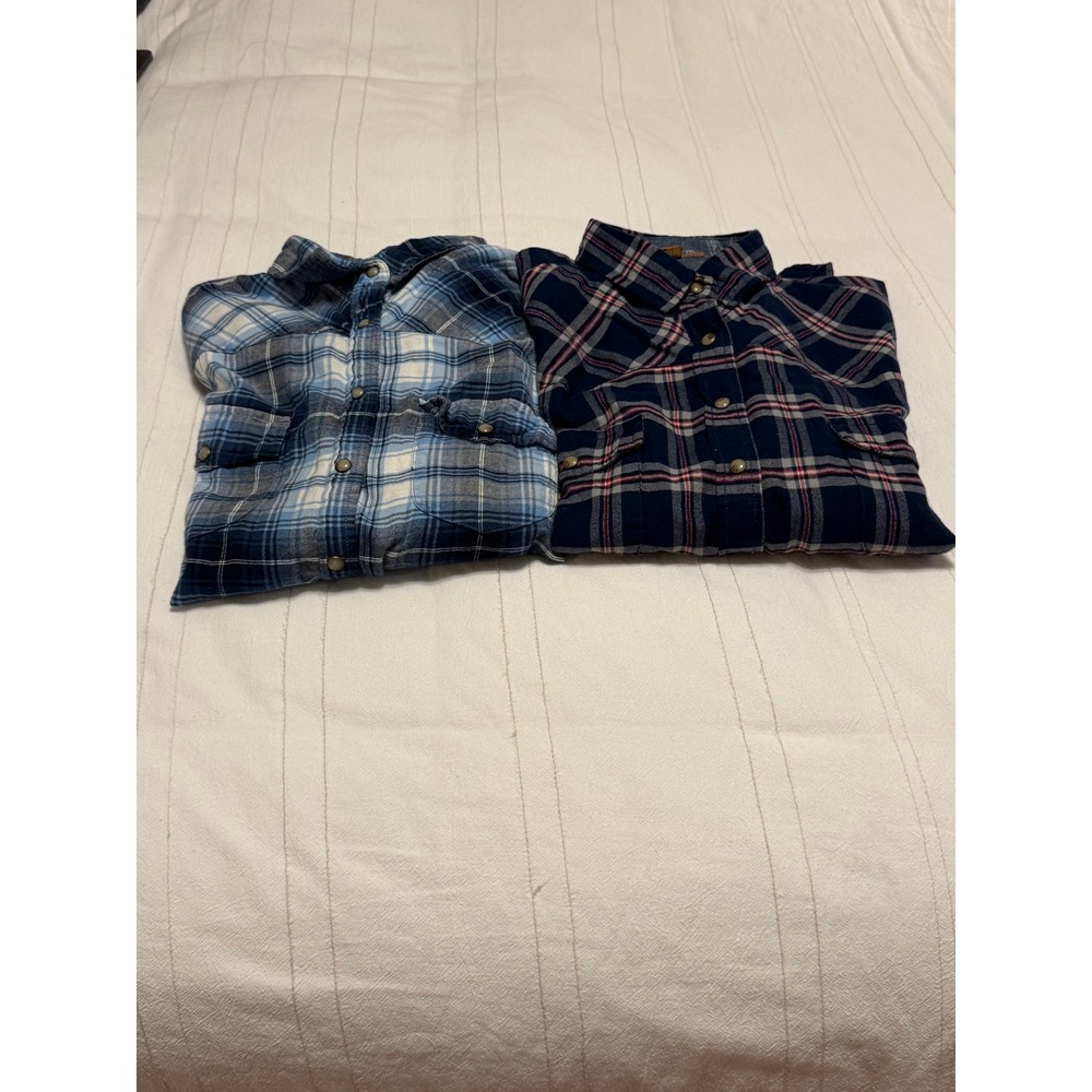 Lot of 2 Jachs Girlfriend Bea Plaid Flannel Western Snap Button Shirts Womens L